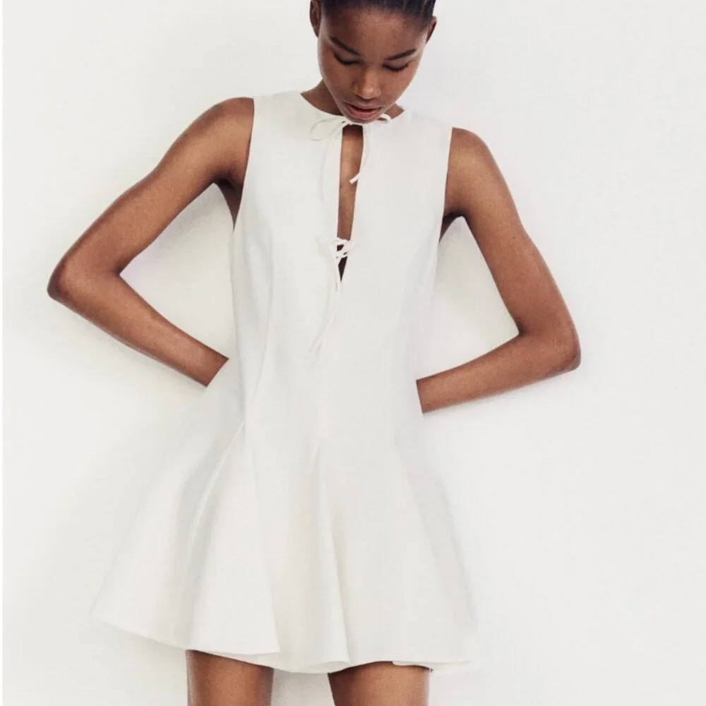 zara short halter godet dress ZARA WOMAN NWT SS25 BLUE HALTER GODET SHORT DRESS ALL SIZES 4661/379/400